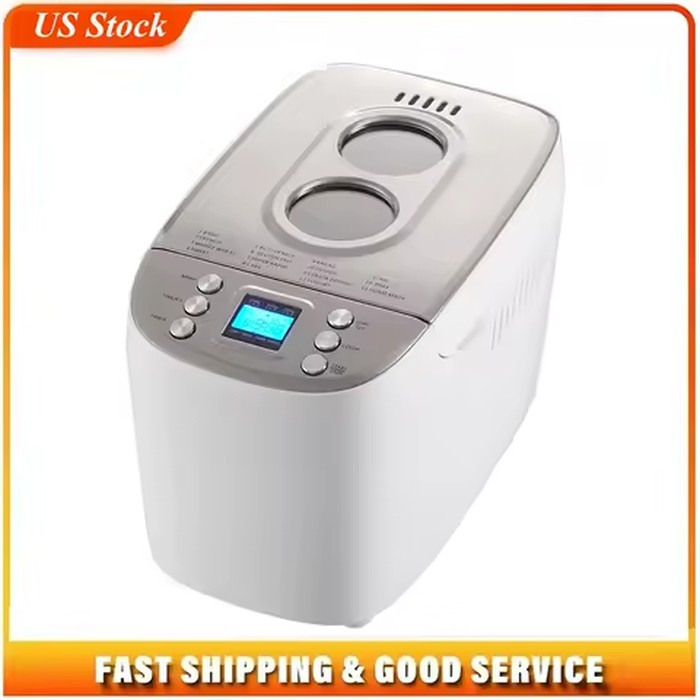 Bread Maker, 15-in-1 3LB Dough Machine, Nonstick Ceramic Pan Automatic Breadmaker with Gluten Free Setting, Whole Wheat Bread Making, Digital, Programmable, 3 Loaf Sizes, 3 Crust Colors, White