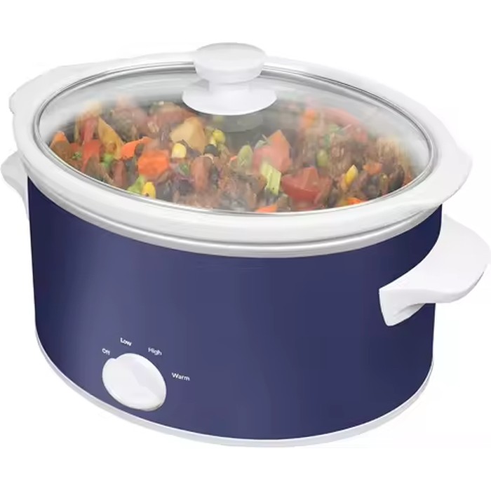 Slow Cooker 4-Quart Manual Crockery Style with Dishwasher Safe Oval Ceramic Crockpot and Glass Lid Two Temperature Settings Plus Keep Warm, 210-Watts, Navy