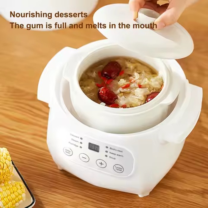 200W Mini Ceramic Stew Cooker 1L Capacity Electric Slow Cooker Porridge Soup Pot Automatic Power Off US 110V