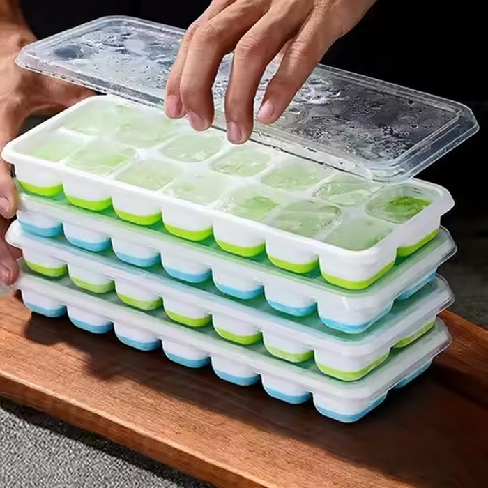 Ice Cube Tray Mold with Lid Silicone Square 14 Cube Easy Release Ice Cube Molds Summer Kitchen Bar DIY Iced Cocktail Freeze Tool