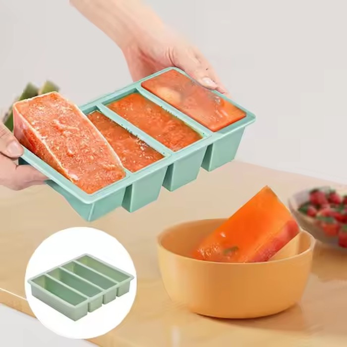 1Pc Extra Large Silicone Freezer Trays Giant 4 Cubes Food Molds With or Without Lid for Soup Meal Sauce Food Storage Ice Cube