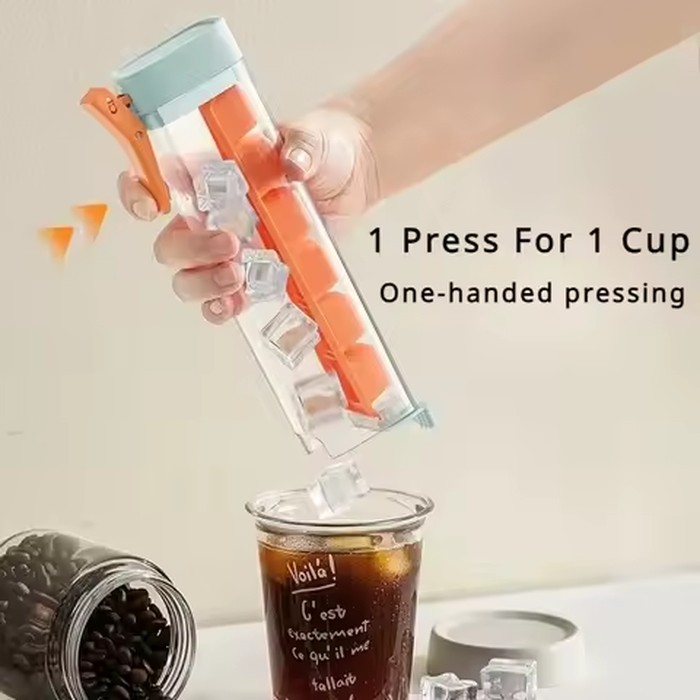 Food Grade Silicone Ice Cube Mold with One Click Press Type Storage Box Whiskey Cube Maker Kitchen Tool for Home Bar