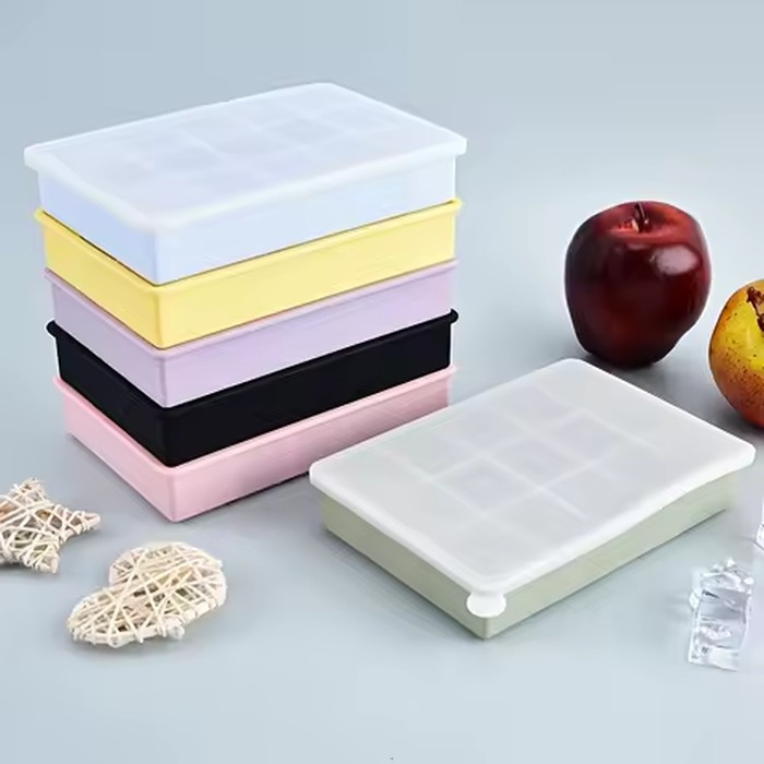 15-compartment silicone ice cube tray with lid, food-grade cube ice mold, household ice-making box, baby food jelly popsicle mold