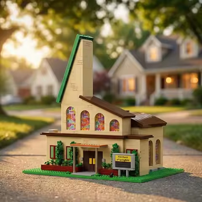 Creative Anime Springfield Church Building Blocks City Street View Architecture Modular Model LED Toys Adults Kids Gift 2465PCS