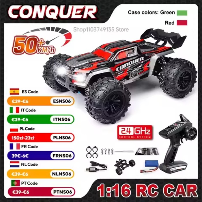 WLtoys 1:16 Scale Large RC Car 50km/h High Speed 4WD Children Toy for Boys Remote Control Car 2.4G Off Road Monster Truck RC Toy
