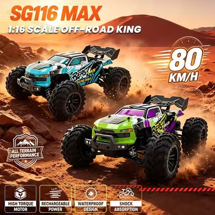 1:16 SG116 MAX/PRO RC Monster Truck 80KM/H Brushless Motor 4WD Off-Road Racing Car Waterproof All Terrain RC Vehicle Toy For Boy