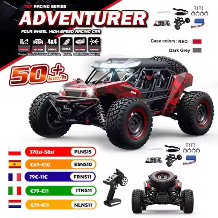 16106 1:16 50KM/H 4WD RC Car With LED Remote Control Off-road Cars High Speed Drift Monster Truck for Kids vs Wltoys 144001 Toys