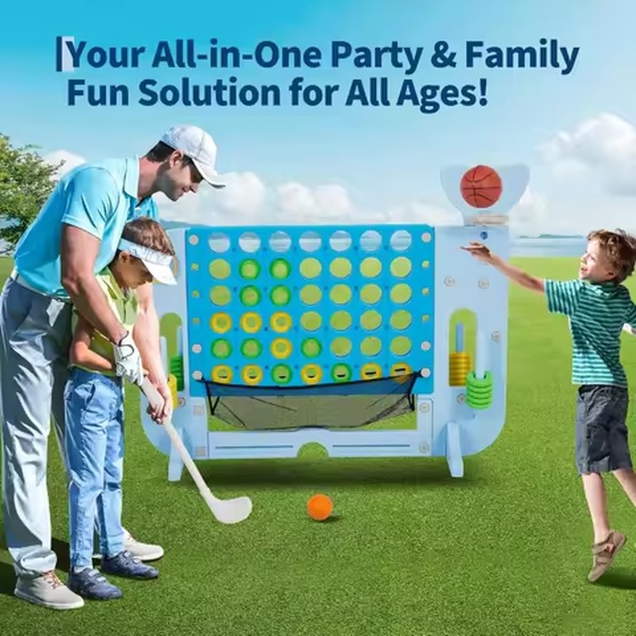 4-in-a-Row Connect Game Basketball Golf & Ring Toss Activity Set Outdoor Floor Game for Kids Teenager Adults Indoor Family Fun Board Games