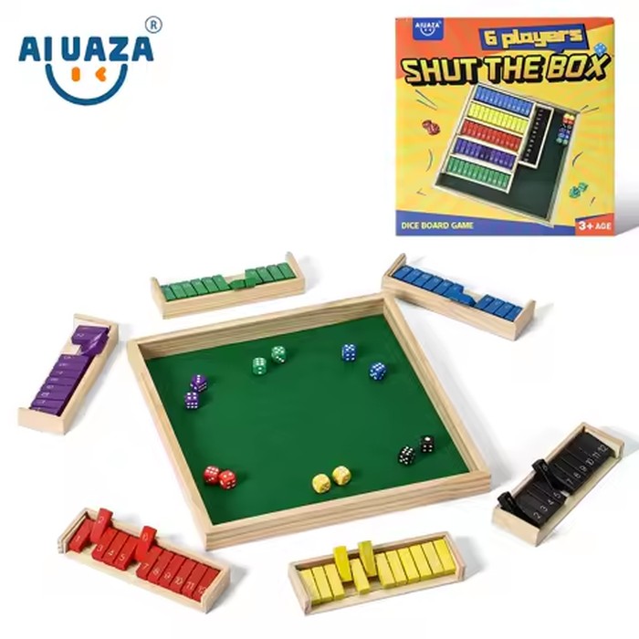 AIUAZA Dice Game Shut The Box Wooden Board Game,6 Sided Family Math Game for 2-6 Players game