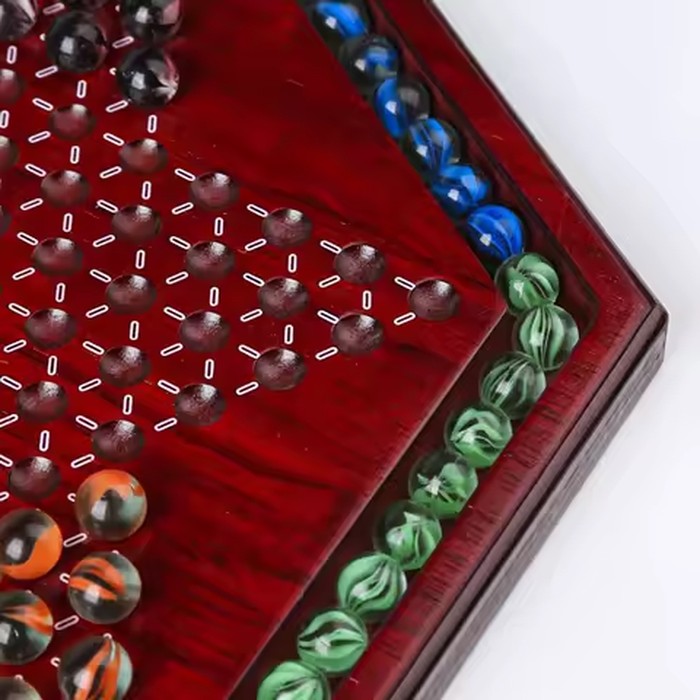 Durable Chinese Checkers Chess Wooden Hex Board with Acrylic Marbles Storage Card Slot for Kids Family Educational Play