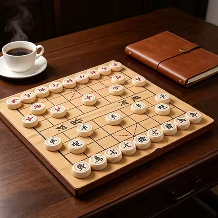 1Set Solid Wood Chinese Xiangqi Chess Set PU Board Traditional Portable Travel Competition Family Gift Decorative Wooden