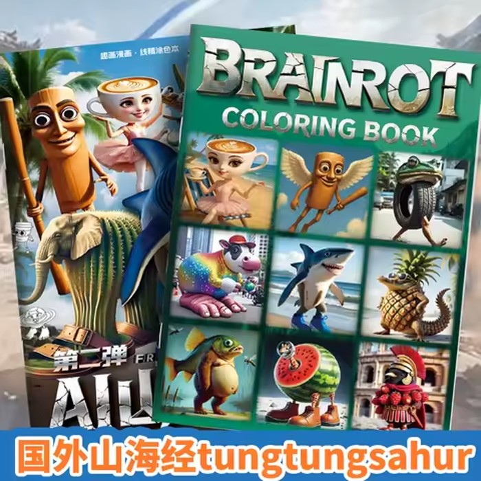 Drawing Coloring Book Set Italian Brainrot Animals Full Illustrated Line Collection-Tung Tung Tung Sahur Tracing Book, Rich