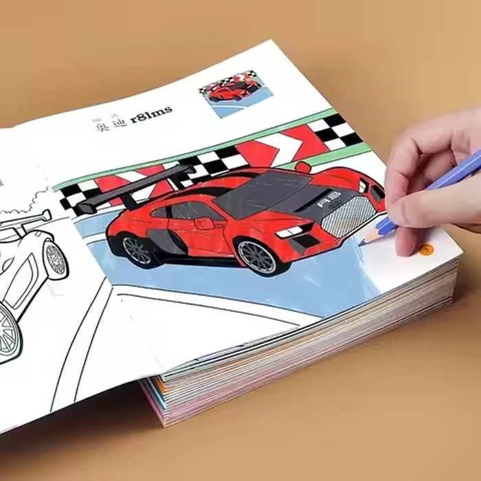8 Books/Set Little Car Fan Coloring Book Set - Vehicle Coloring Pages for Boys, Kids Art Activity Toys