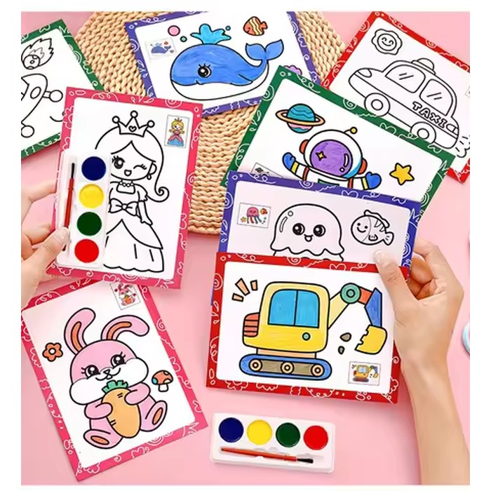 Watercolor Painting Set for Kids Educational Coloring Kit with Brushes Palette Preschool Art Supplies DIY Creative Drawing Gift