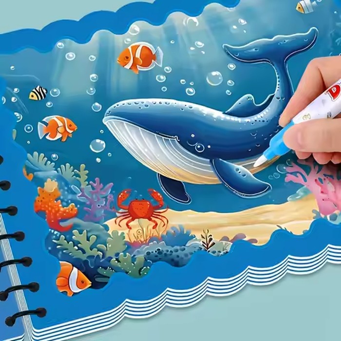 2pc Reusable Water Coloring Books,Portable Educational Art Activity with Underwater Marine Life Designs,Improve Color Perception