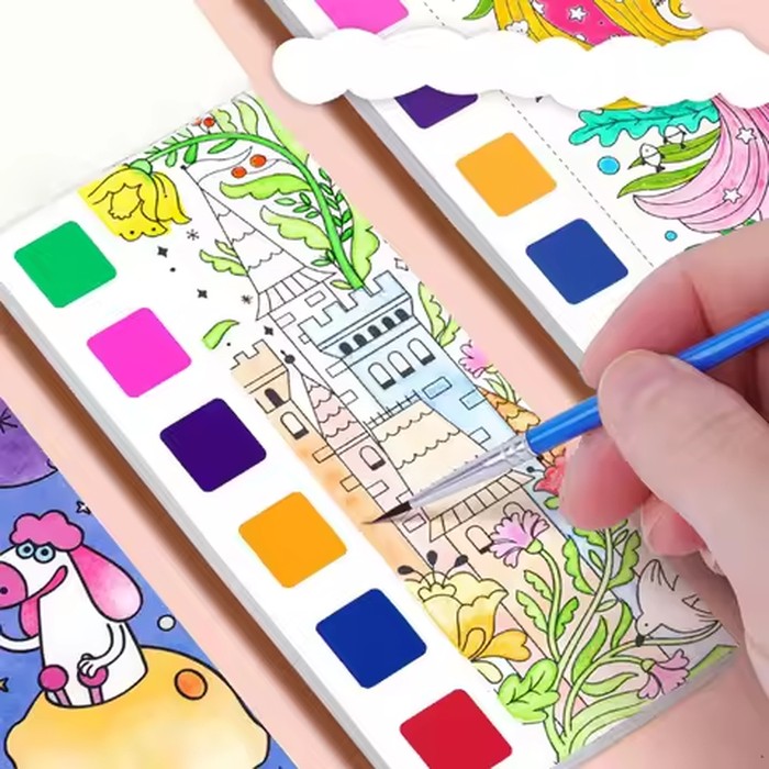 12 Sheets/set Watercolor Painting Book With Paint Brush Gouache Book Portable Kids Graffiti Picture Drawing Stationery