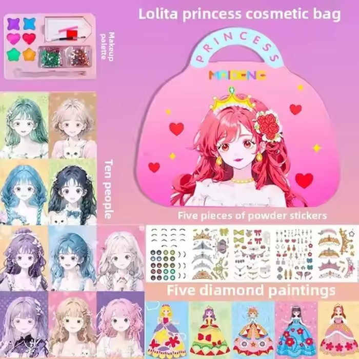 DIY Princess Makeup Set Kawaii Coloring Arts and Crafts Kids Girls Children Toy Book Lover Gifts Art Supplies Dress Up Stickers