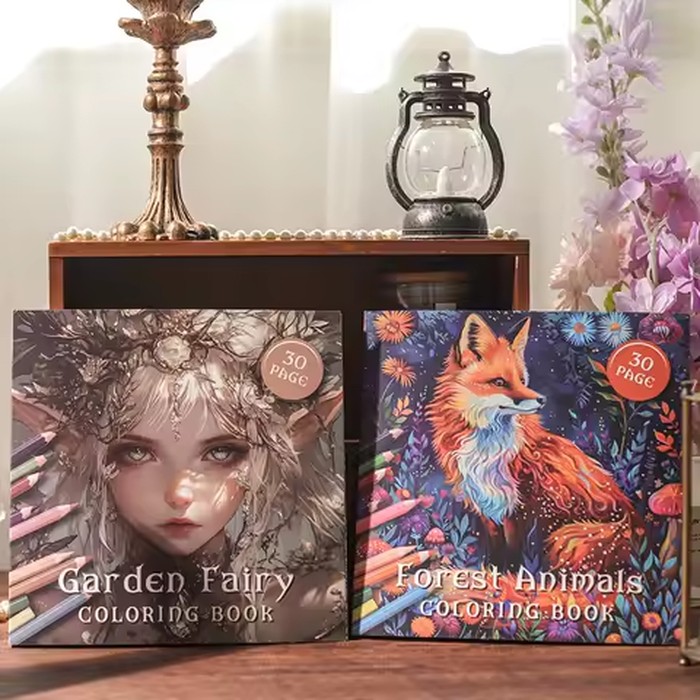 2Pack Watercolor Coloring Books Set, Garden Fairy & Forest Animal Stress Relief Drawing Books with Thick Paper for Frame Display