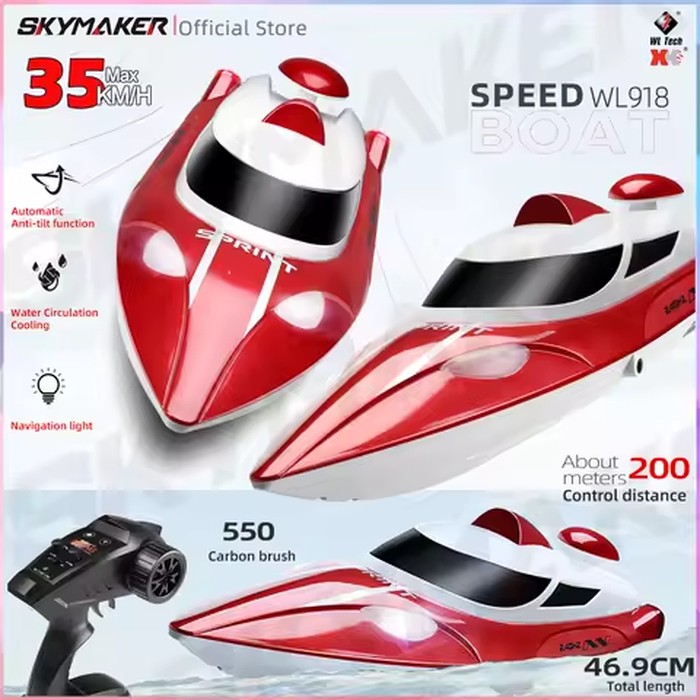 WLtoys Wl918 High Speed RC Boat 35km/h Remote Control Speed Racing Boats 2.4GHz Capsize Low Battery Alarm RC Boat Toy Kids Gift