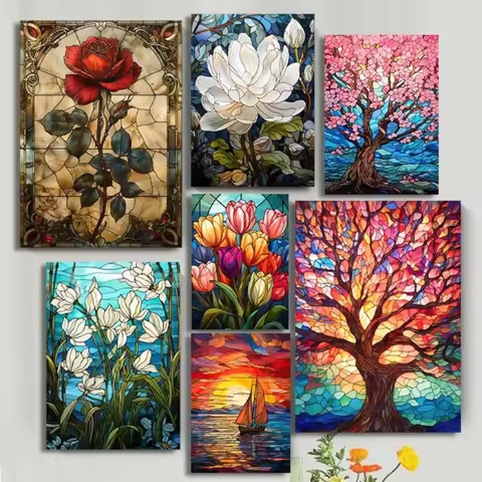 Stained Glass Style Tree Landscape Jigsaw Puzzles 500/1000/1200/2000PCS Wall Decor for Living Room Perfect Gift No Frame