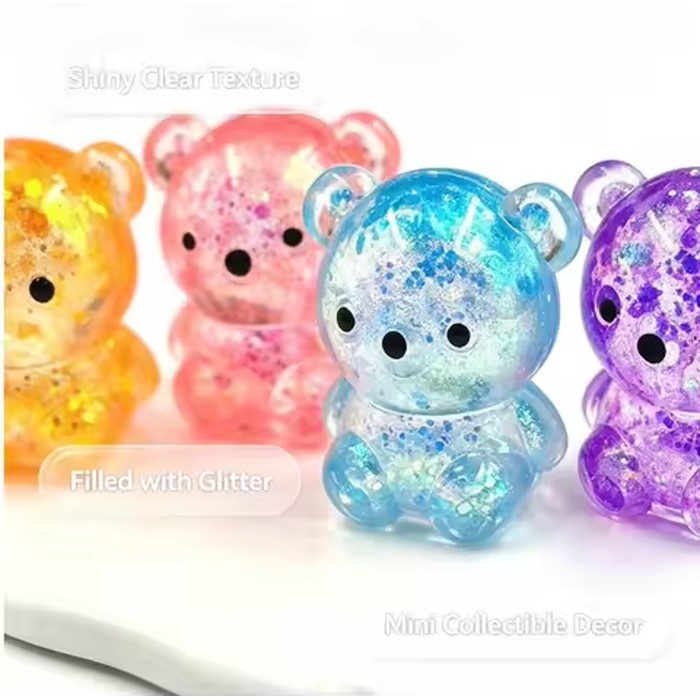 4pcs Fidget Bear Toy Squishys Glitter Gummy Bear Small Cute Animal Anti Stress Fidget Splat Decompressions Vent Squeeze Toy