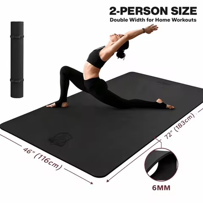 HAPBEAR Extra Large Yoga Mat,48×72 Inch TPE 6mm/8mm Double‑Sided Non‑Slip Wide Fitness Mat with Bag Straps for Home Gym Pilates Workouts