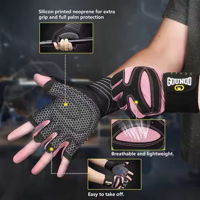 1Pair Workout Gloves for Men Women,Padded Weight Lifting Gloves with Wrist Wraps Support,Full Palm Protection,Grip for Training