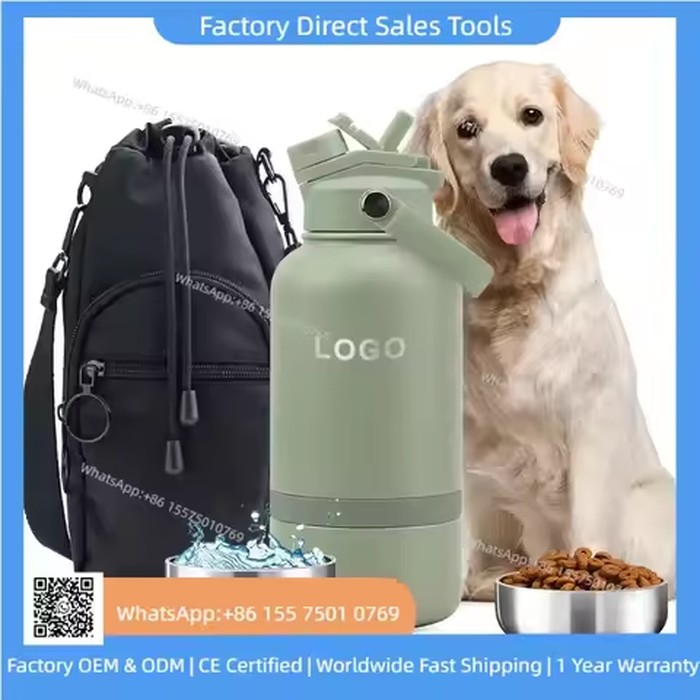 Minimum order quantity: 20pc 24 oz 32 oz 64 oz Portable Water Bottle Pet Feeder Travel Bowl Dog Thermos with Dog Harness Set