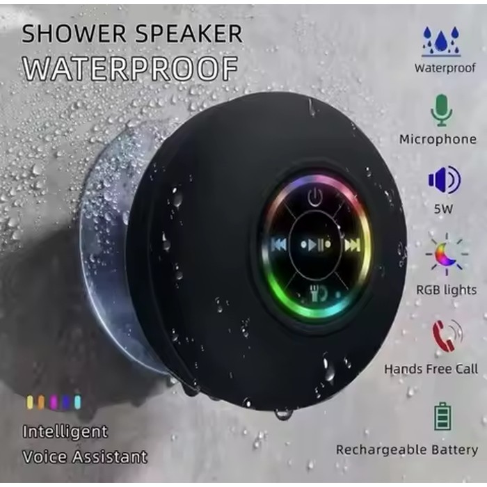 Portable Wireless Bluetooth Speaker LED Light IPX4 Waterproof Loudspeaker Outdoor Bathroom Large Suction Cup Stereo Sound Box