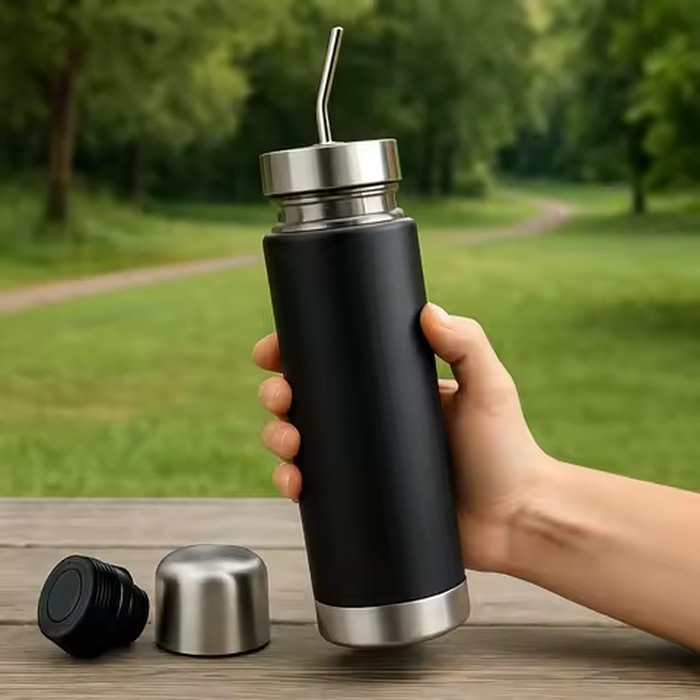 Insulated Stainless Steel Yerba Mate Bottle with Built-in Straw and Thermo Cup for Hot and Cold Drinks