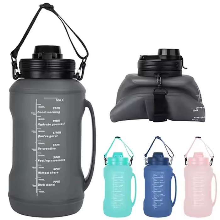 Collapsible 64oz/2L Water Bottle with Handle & Straw Large Capacity Silicone Foldable Water Bottle Sports Water Cup Outdoors