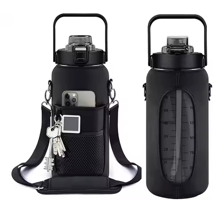 Half Gallon Water Bottle with Sleeve 64 OZ 2000ML Motivational Water Bottle with Straw & Time Marker to Drink