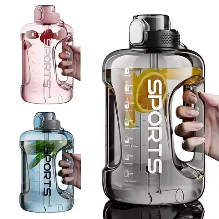 Large 57oz/85oz/129oz Water Bottle with Straw, Portable Handle, BPA Free, Eco-Friendly, Perfect for Sports and Fitness