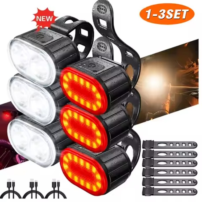 USB Rechargeable Bicycle Lights Bike Safety Warning Lamp Outdoor Waterproof Cycling Flashlight For Mountain And Road Bikes