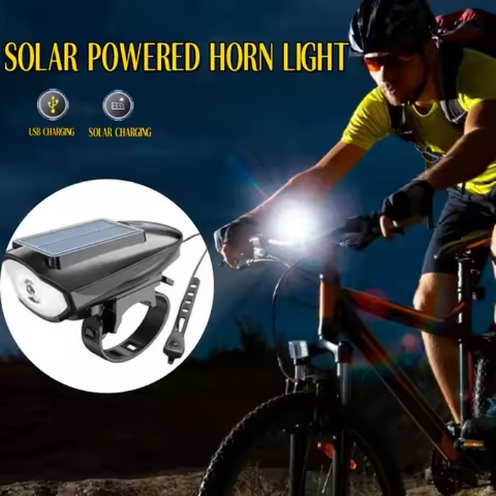 250 Lumens Bicycle Headlight with Bike Horn Alarm USB Charging Mountain Bike Light High Brightness Solar Rechargeable
