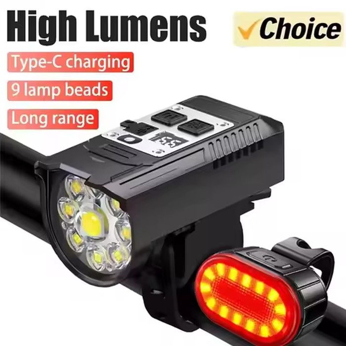 Ultra-bright LED 2-in-1 Bicycle Light Type-C Rechargeable Bike Front Rear Light Set Outdoor Waterproof MTB Road Cycling Lantern