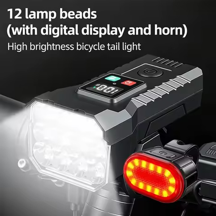 Front Rear Bicycle Light 12 LED Front USB Rechargeable MTB Mountain Bicycle Lamp Bike Headlight Flashlight Cycling Scooter tail