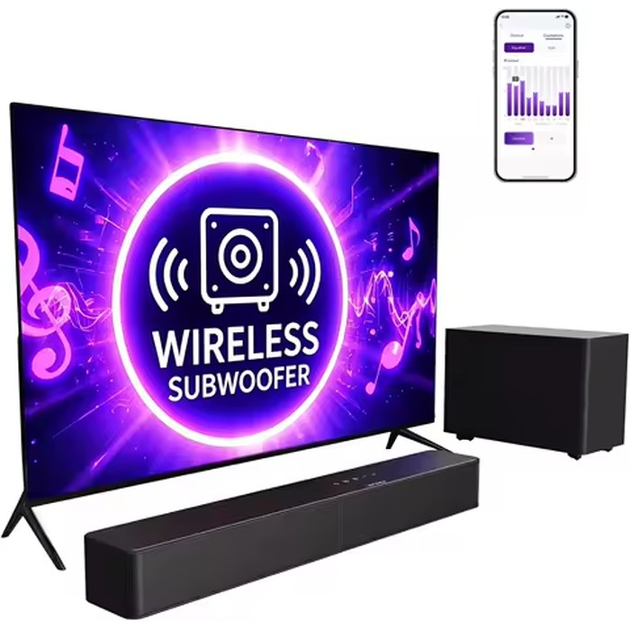 90W Compact Soundbar for Smart TV, 2.1 Channel Home Theater System with 5" Subwoofer, Bass Reflex Port, Horn Tweeter, Crisp Vocals & Deep Bass, Optical/AUX/Bluetooth 5.3, Adjustable Bass, Wall-Mountable for TV, PC, Projector