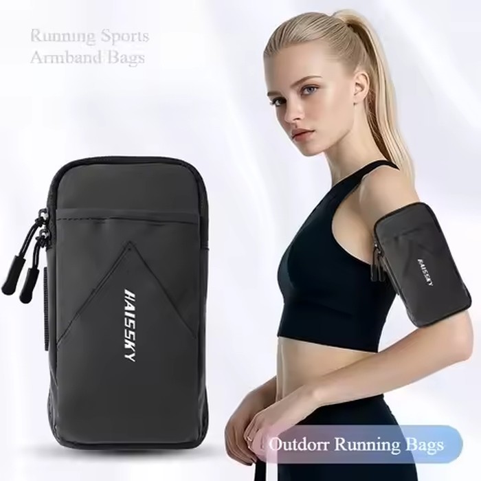 HAISSKY Waterproof Zipper Running Bags Men Women Outdoor Workout Elastic Belt Armband Wrist Pouch For iPhone 17 Samsung Xiaomi