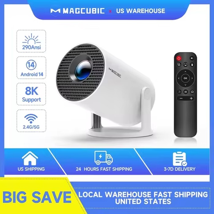 Magcubic Mini Portable HY300 Pro Projector 8K Full HD Native 720P 290 ANSI BT5.4 Android 14 Home Theater Outdoor Projector