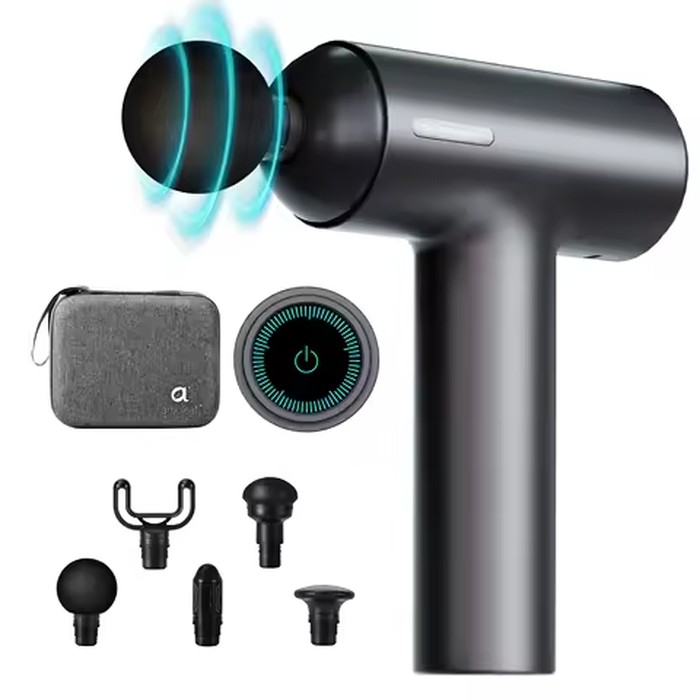arboleaf Massage Gun Deep Tissue Percussion Massager, 6 Speeds, 35lb Force, 5 Silicone Heads, USB-C Portable Muscle Massage Gun