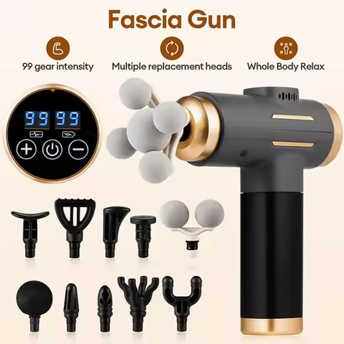 11-IN-1 Electric Massage Gun 99 Level Powerful Fascia Gun High-Frequency Vibration Body Massage Gun Arms Leg Muscle Masajeador