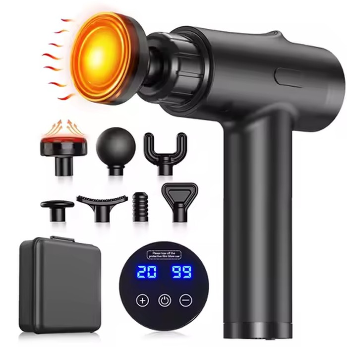 LINGTENG Deep Tissue Massage Gun, Portable Electric Muscle Massager, 20‑Speed Levels, 7 Massage Heads, 1800mAh Rechargeable Battery, Heat Function, with Storage Case, for Back Neck Shoulder, Father's Day Gift for Colleagues, Family, Parents, Friends