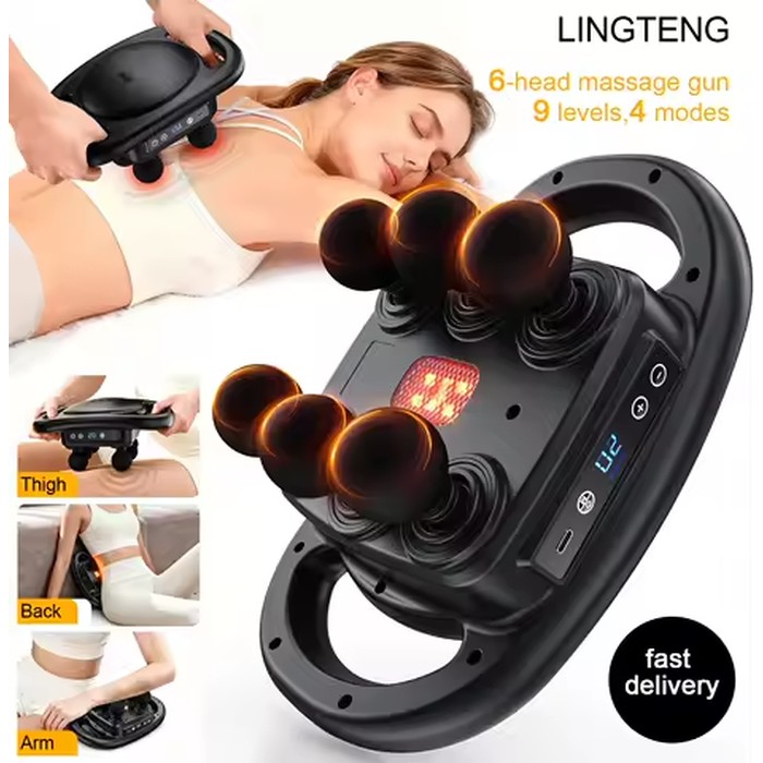 LINGTENG Massage Gun Deep Tissue, 6‑Heads Muscle Massager, Back Massager, Handheld Percussion Massage Tool, 9‑Speed Levels & 4 Modes, Christmas & Birthday Gift for Adults