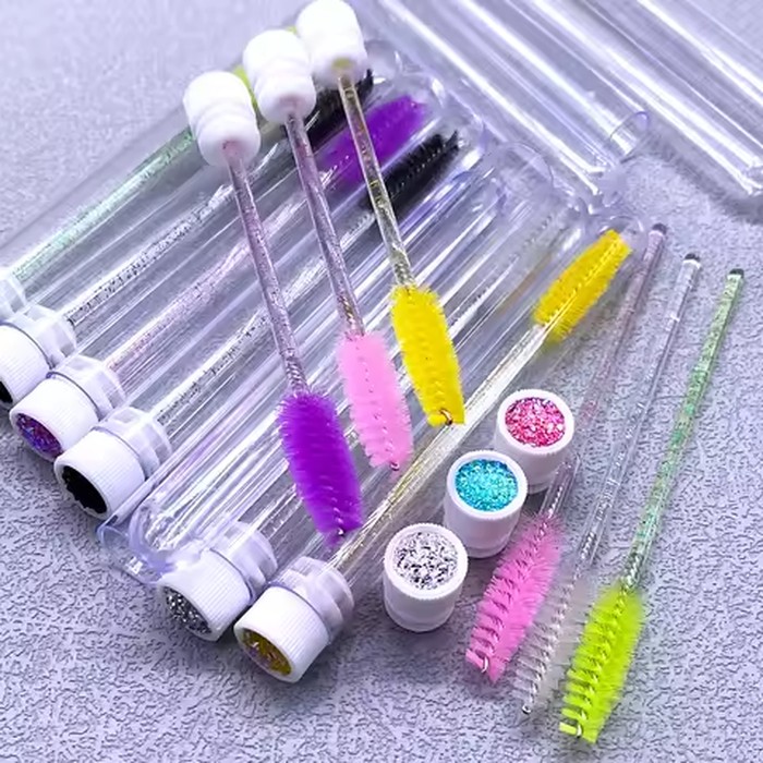 12/24pcs Reusable Eyebrow Brush Tube Crystal Eyelash Brush Eyebrow Brush Replaceable Dust-proof Sparkling Diamond Makeup Brush
