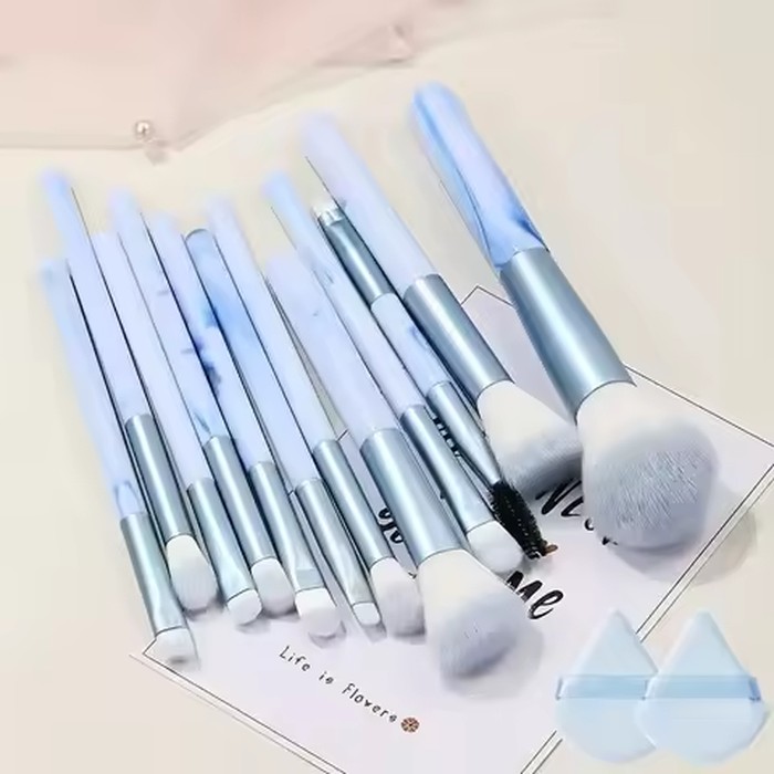12Pcs Blue Makeup Brushes Set, Professional Foundation Powder Blending Blush Concealer Synthetic Fiber Bristles Brush