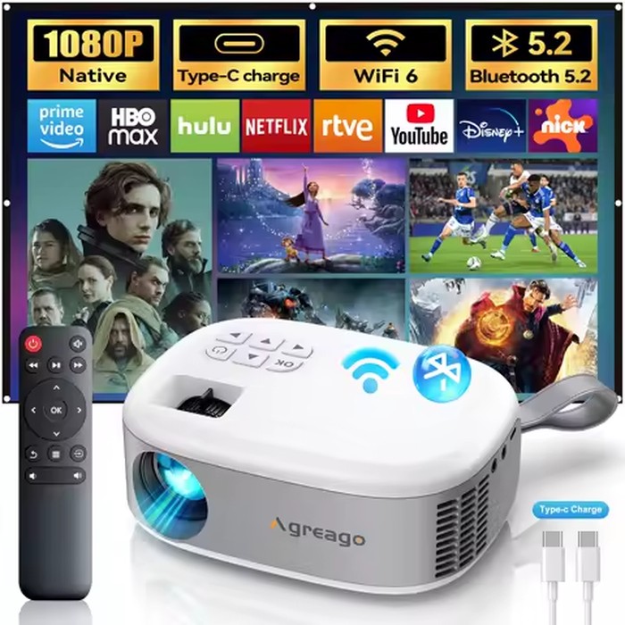 Portable Projector, 1080P Native Full HD Mini Projector with BT5.2 & 5G WiFi, 4K Supported Outdoor Home Theater Movie Projector