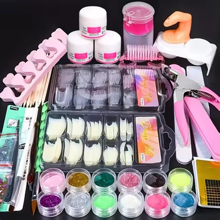 3 in 1 Acrylic Nail Kit for Beginners 12 Color Glitter Acrylic Powder White Clear Pink Acrylic Powder Nails Extension Professio
