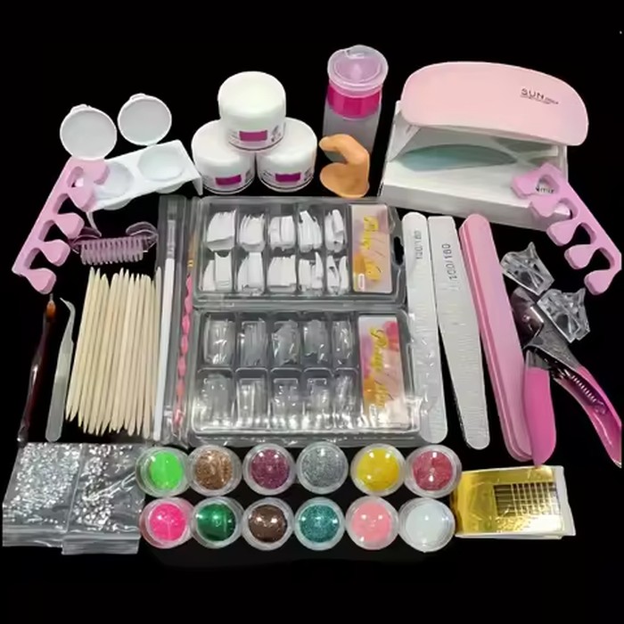 Professional Gel Nail Kit With LED Lamp, Nail Drill, Acrylic Powder & Liquid Set, False Nail Tips, Nail Art Tools For Salon-Qual