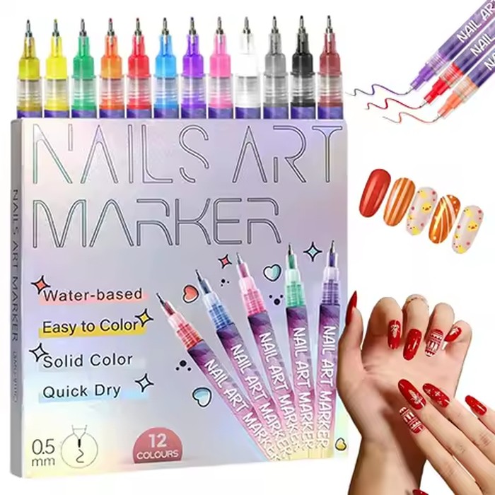 12 Colors Nail Art Pens Set, Fine Tip Nail Polish Pen Markers, Quick Dry Nail Art Kit for DIY Home Salon, Professional Nail Art Tools, Manicure Set Gift for Adults Beginners